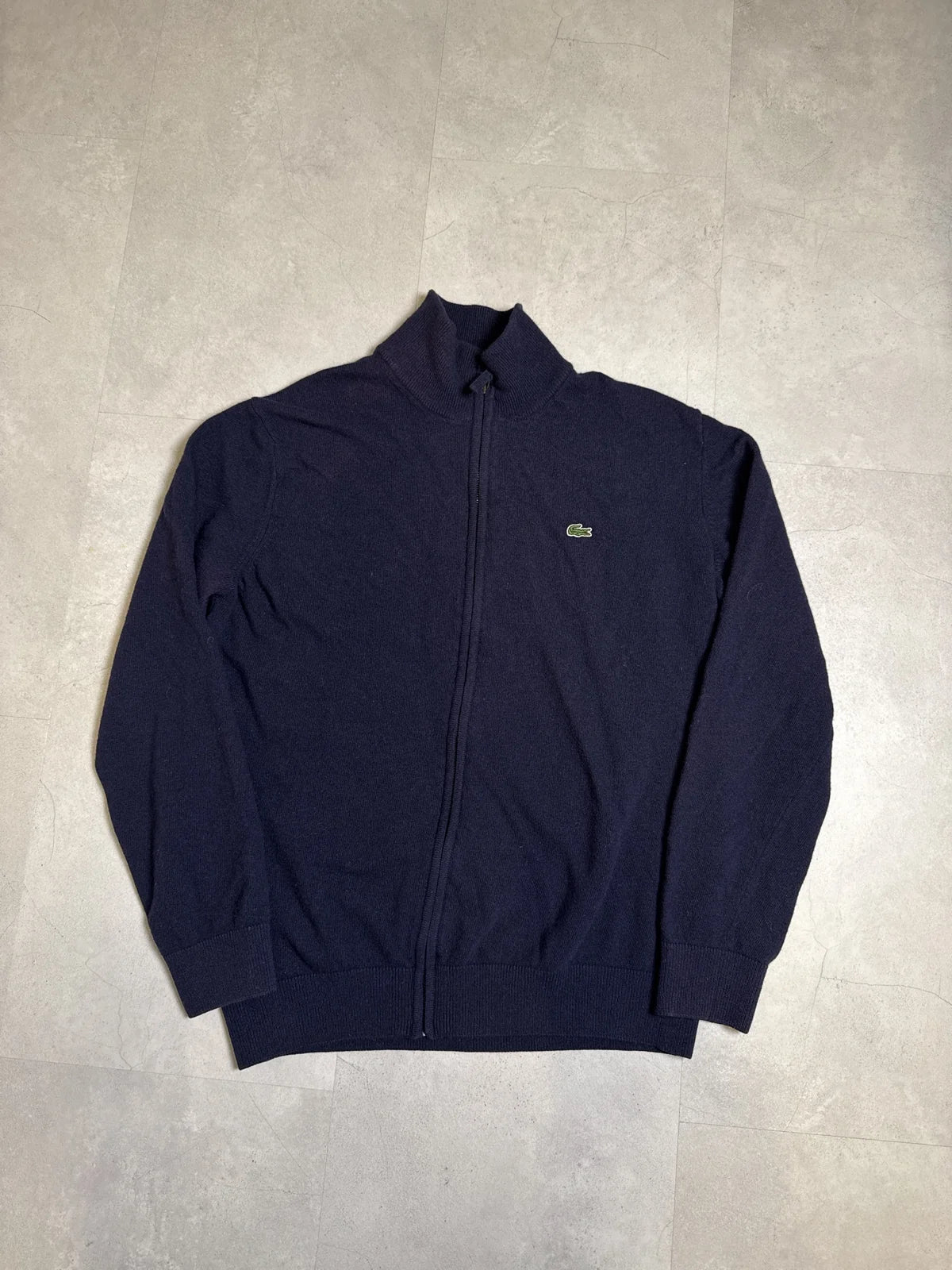Lacoste felpa con zip in lana, collo alto, blu scuro – photo 1