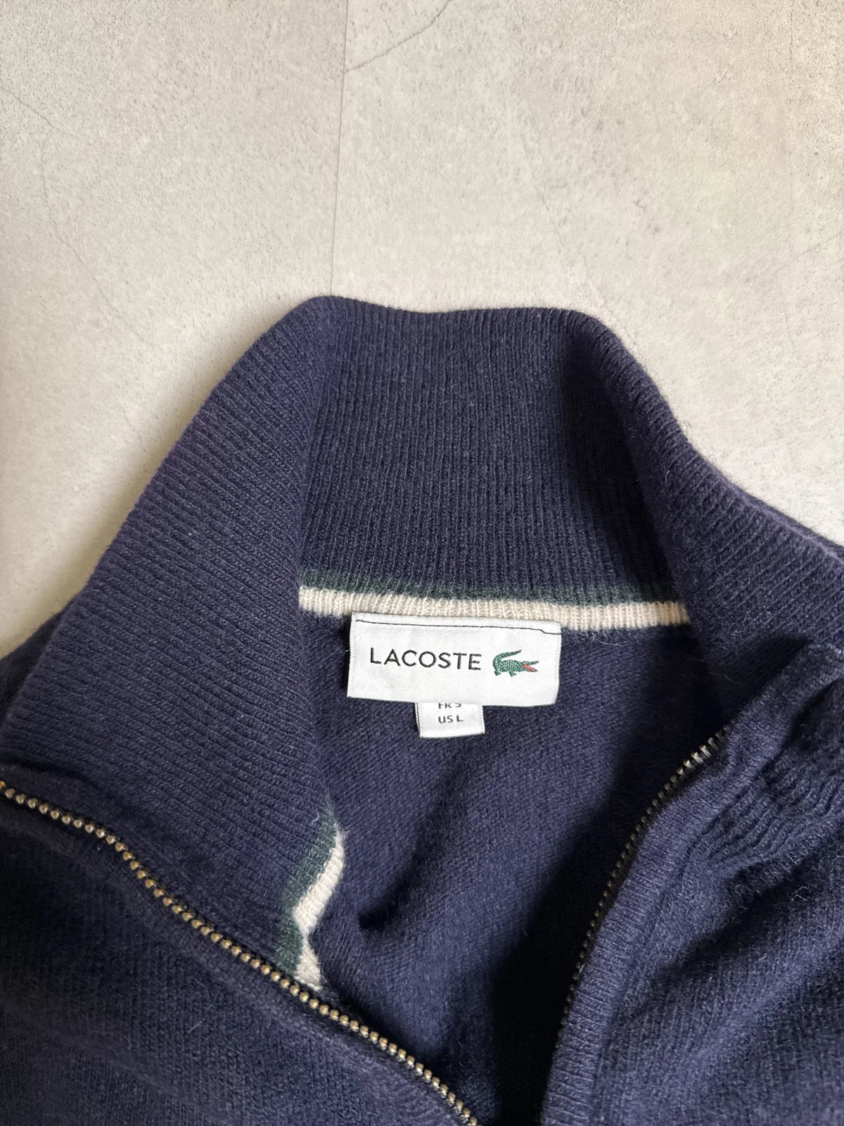 Lacoste felpa con zip in lana, collo alto, blu scuro – photo 3