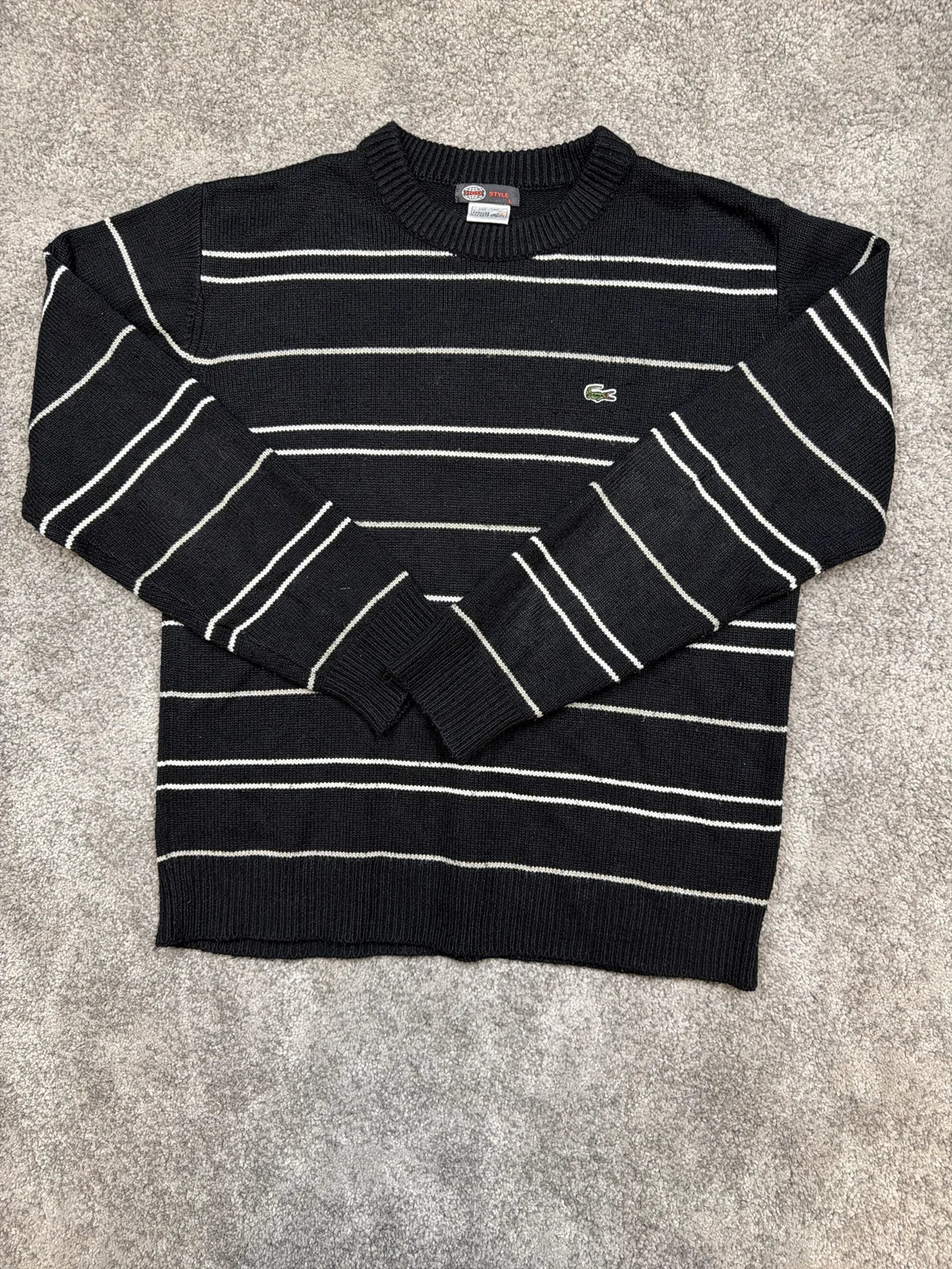 Lacoste Maglione a maniche lunghe in lana grigia a righe – photo 1