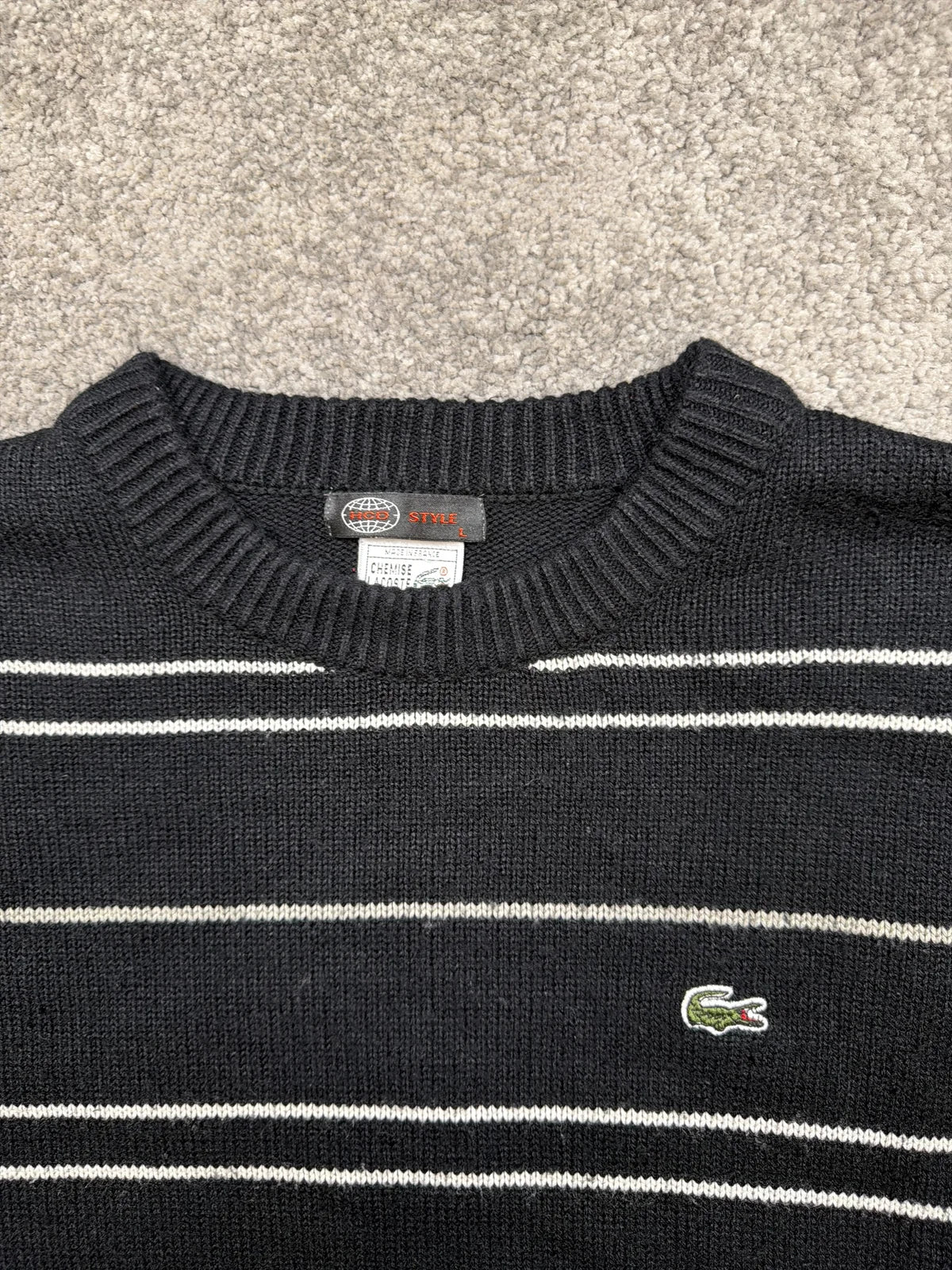 Lacoste Maglione a maniche lunghe in lana grigia a righe – photo 4