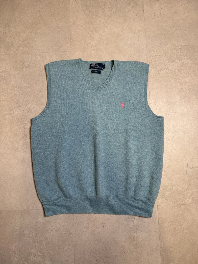 Ralph Lauren Gilet in Lana Merino Grigio con Collo a V e Logo – photo 1