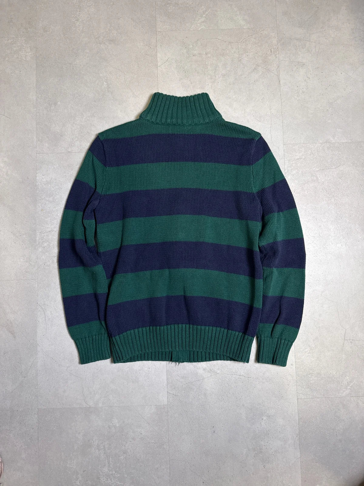 Ralph Lauren Maglione Cardigan Strisce Verde e Blu con Zip e Collo Alto – photo 4