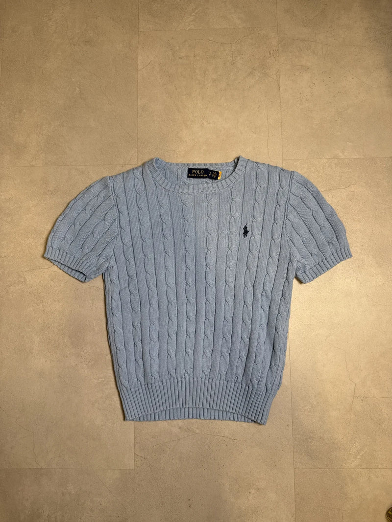 Ralph Lauren Maglione Corto in Cotone A Treccia Blu Chiaro – photo 1