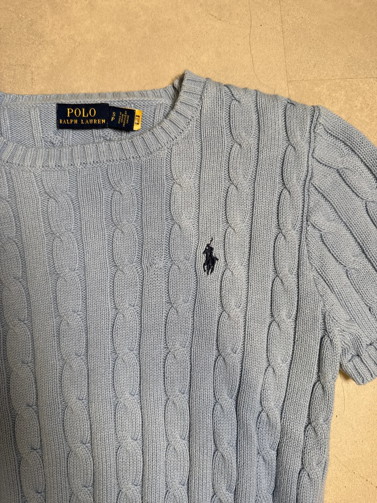 Ralph Lauren Maglione Corto in Cotone A Treccia Blu Chiaro – photo 2