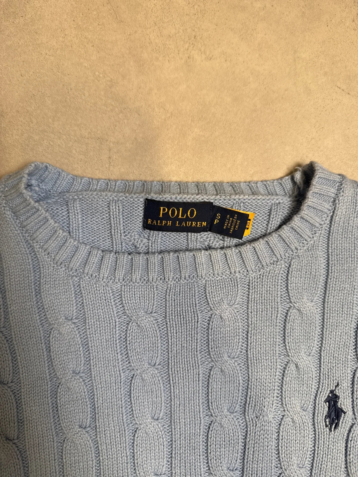 Ralph Lauren Maglione Corto in Cotone A Treccia Blu Chiaro – photo 3