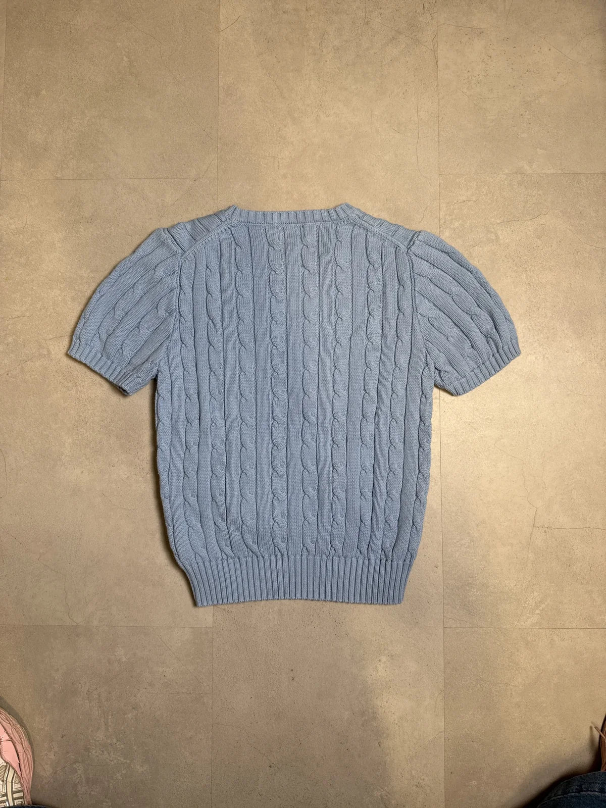 Ralph Lauren Maglione Corto in Cotone A Treccia Blu Chiaro – photo 4
