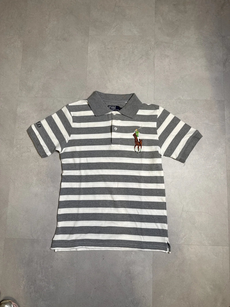 Ralph Lauren Polo Shirt Strisce Grigio e Bianco con Logo Cavaliere – photo 1