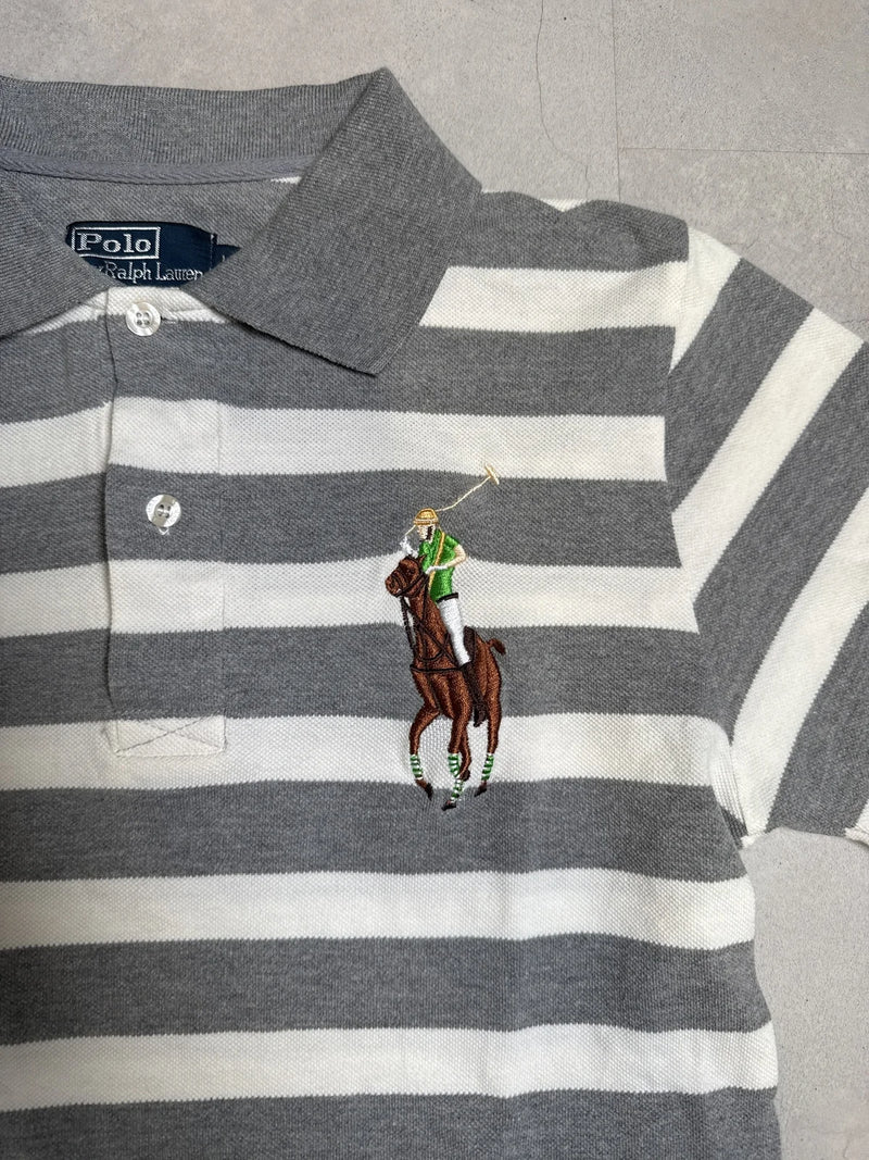 Ralph Lauren Polo Shirt Strisce Grigio e Bianco con Logo Cavaliere – photo 2