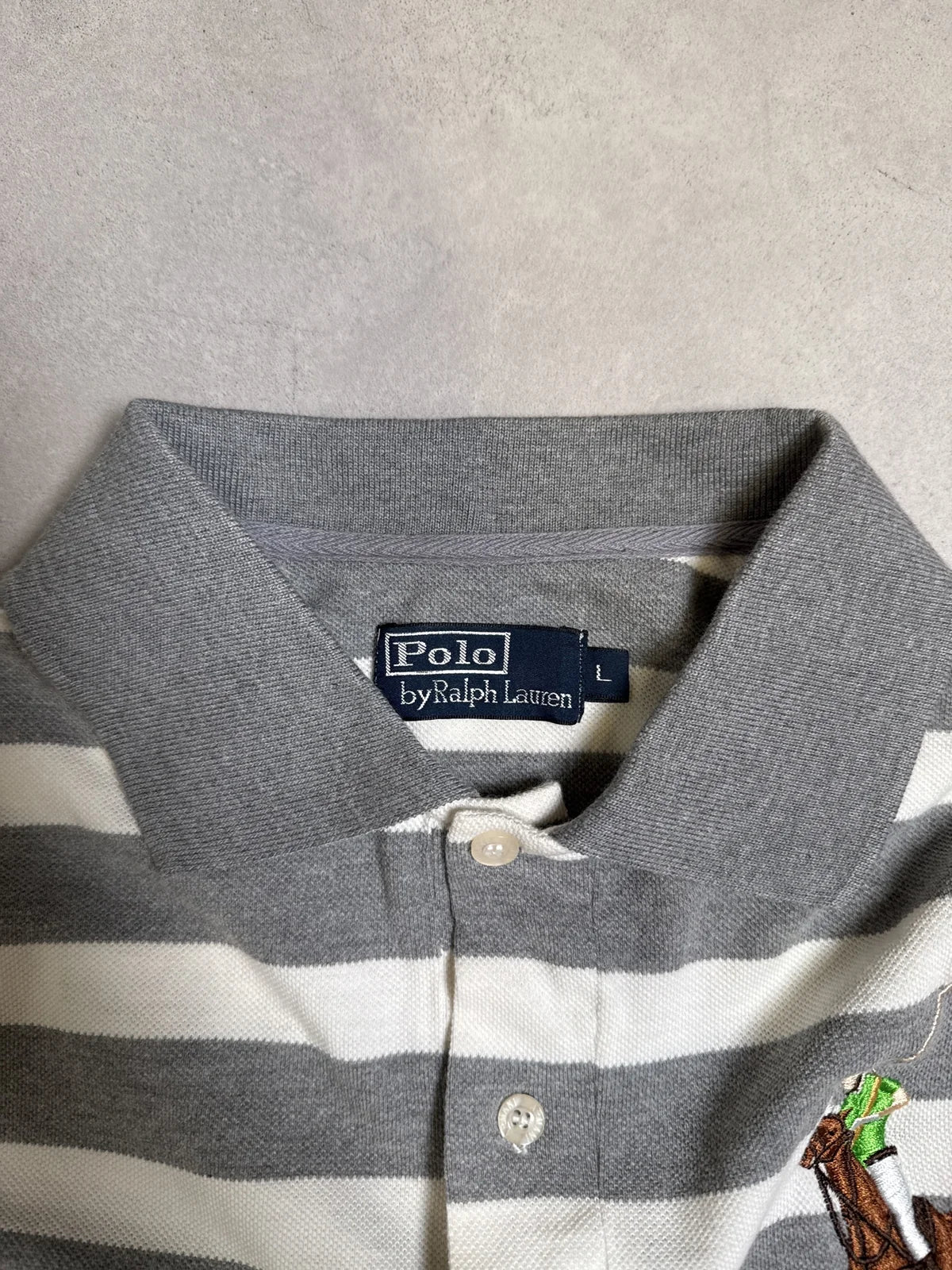 Ralph Lauren Polo Shirt Strisce Grigio e Bianco con Logo Cavaliere – photo 3