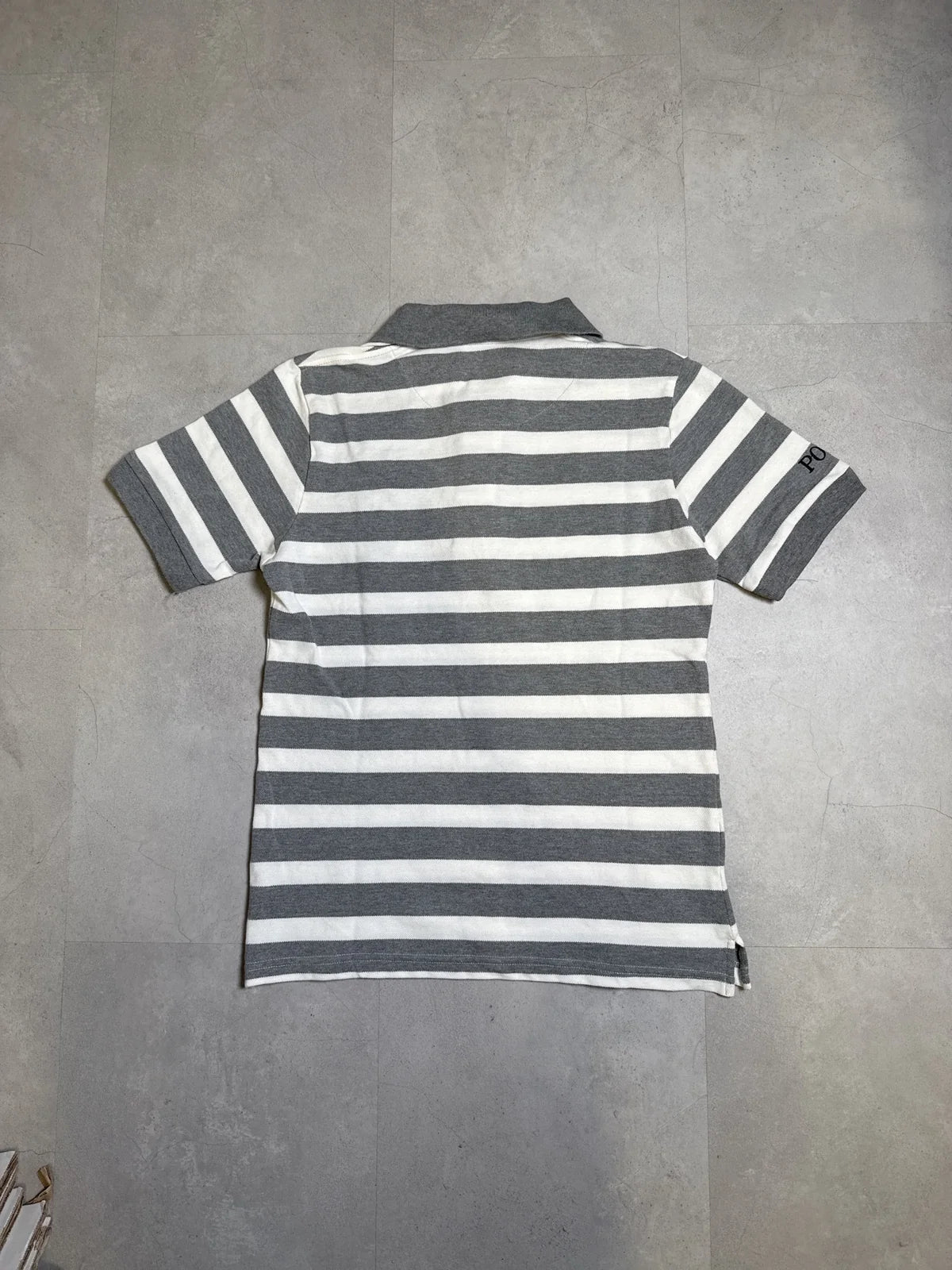 Ralph Lauren Polo Shirt Strisce Grigio e Bianco con Logo Cavaliere – photo 4