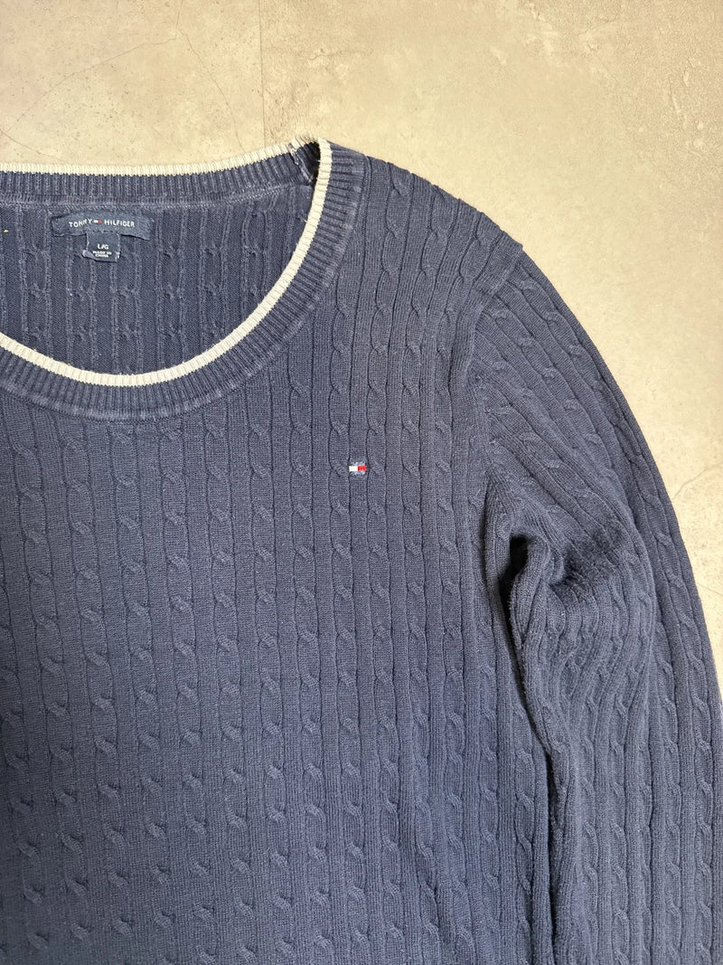 Tommy Hilfiger Maglione a maniche lunghe in lana blu navy con dettagli a coste – photo 2