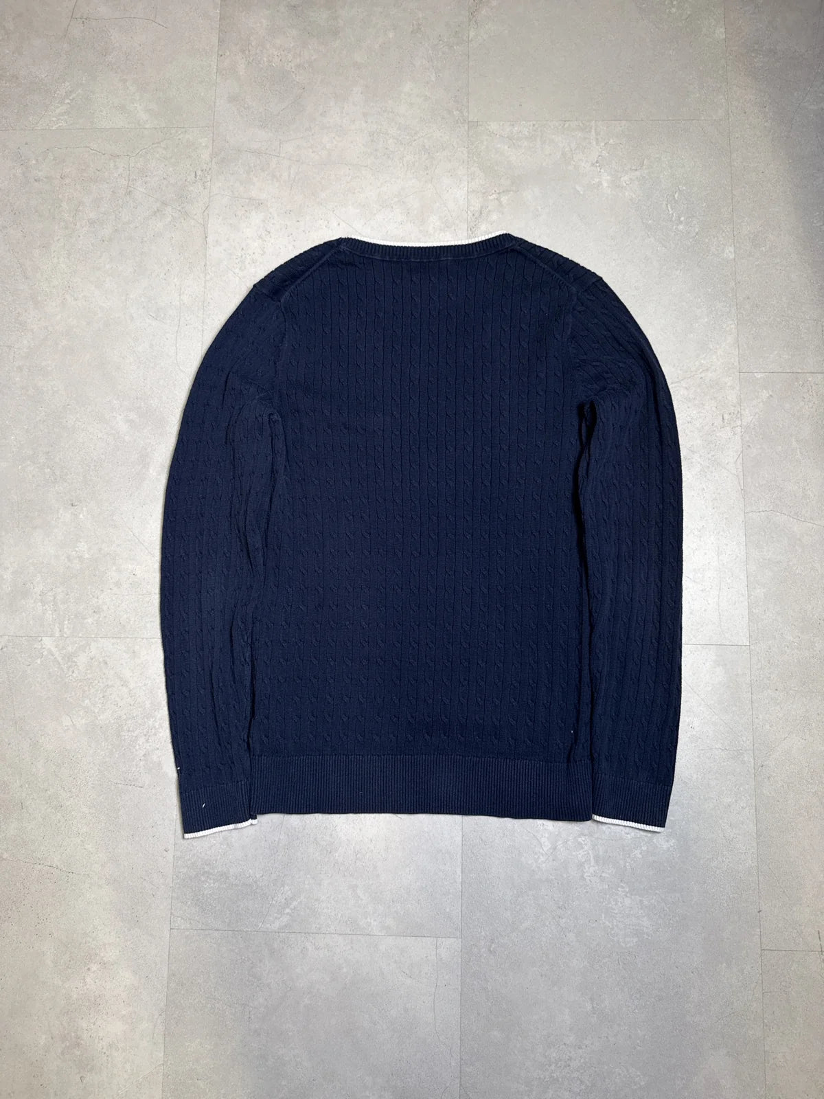 Tommy Hilfiger Maglione a maniche lunghe in lana blu navy con dettagli a coste – photo 4