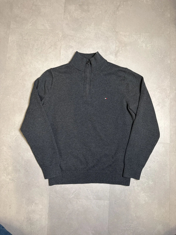 Tommy Hilfiger Maglione con zip in cotone premium grigio – photo 1
