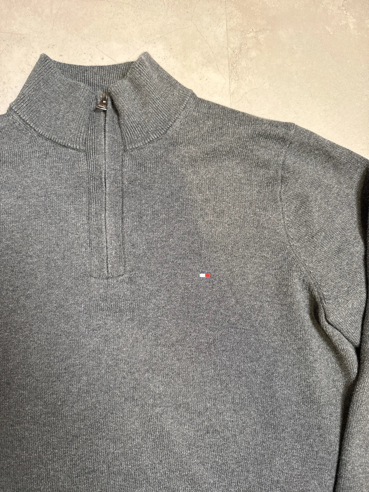 Tommy Hilfiger Maglione con zip in cotone premium grigio – photo 2